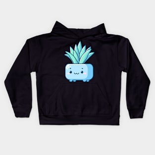 Cute Green Succulent Plant in a Blue Pot | Kawaii House Plant | Kawaii Cute Cactus Kids Hoodie